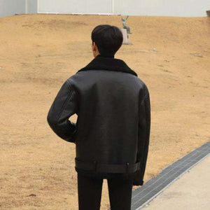 ボア レザージャケット アウター ジャケット 韓国 エコレザー 冬 メンズ  ブラック